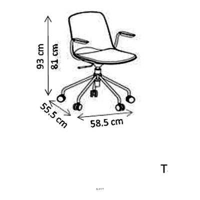 Silla de Oficina Operativa con Metálica con Pad, dibujo tecnico con medidas en centimetros