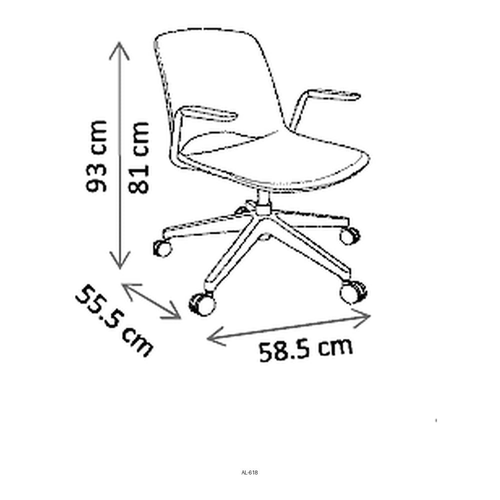 Silla de Oficina Operativa con Nylon, dibujo tecnico con medidas en centimetros