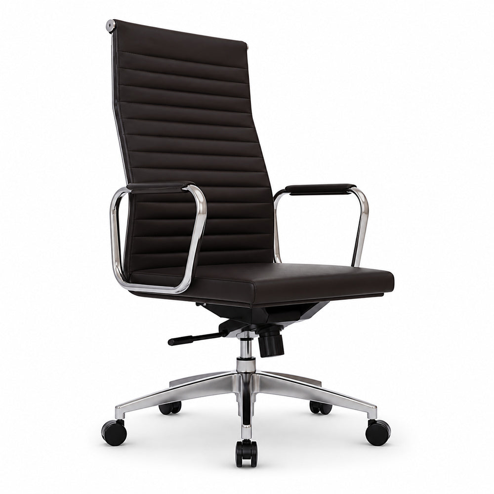 Silla de Oficina Ejecutiva Ejecutivo Respaldo Alto - VERSA ALTUS - Estructura Aluminio - Asiento y Respaldo Tapizado en Pu Negro
