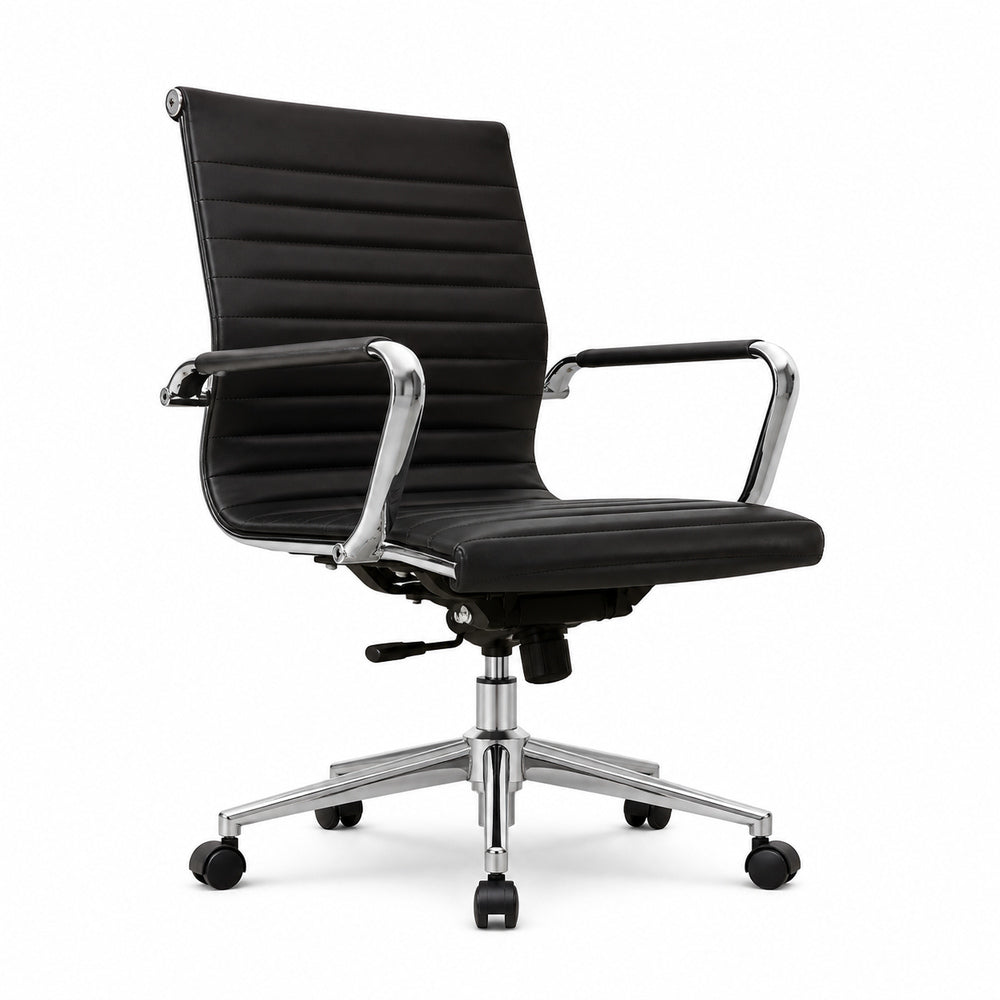 Silla de Oficina Ejecutiva Ejecutivo Respaldo Medio - VERSA ALTUS - Estructura Aluminio - Asiento y Respaldo Tapizado en Pu Negro
