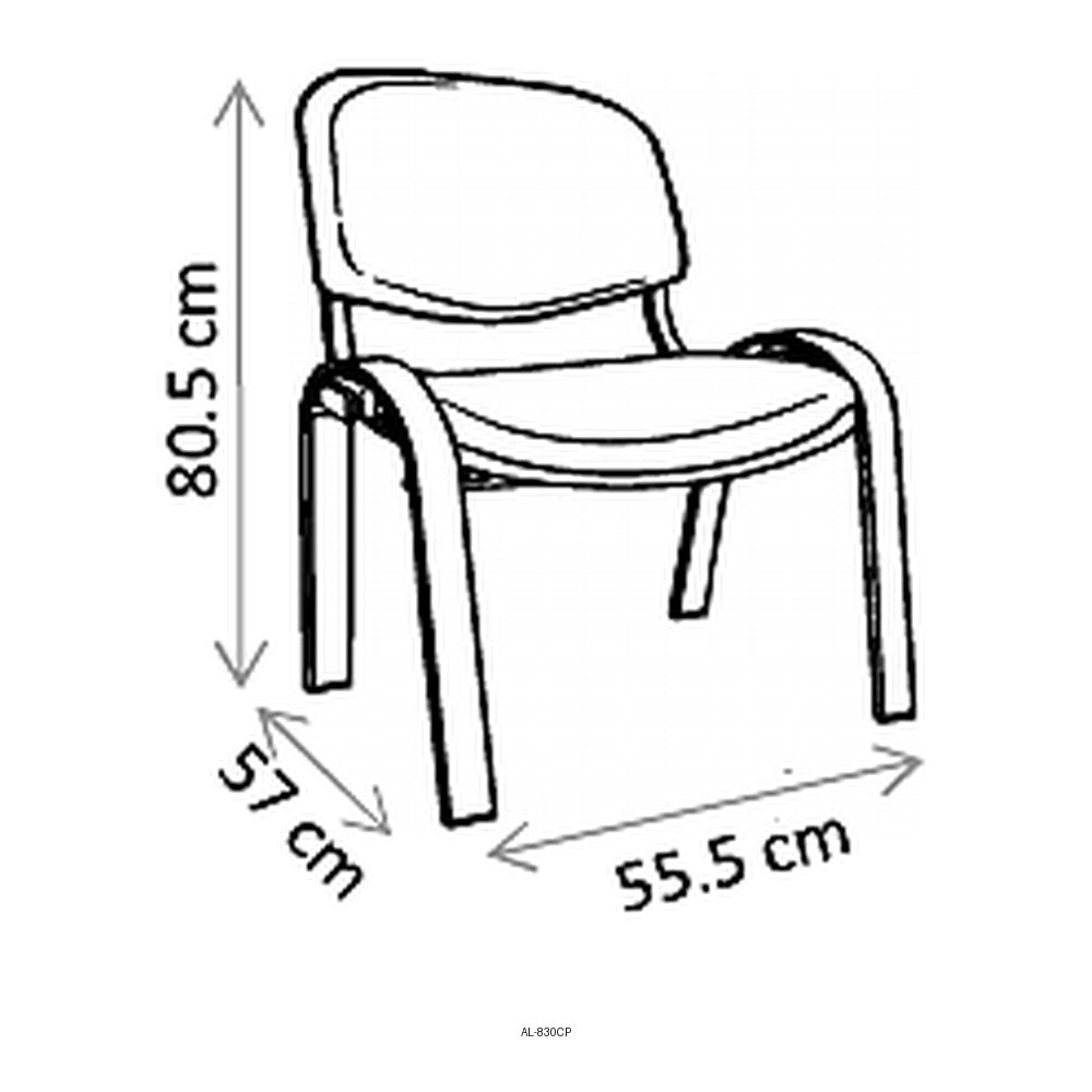 Silla de Oficina de Visita Forte Estibable con Cople, dibujo tecnico con medidas en centimetros
