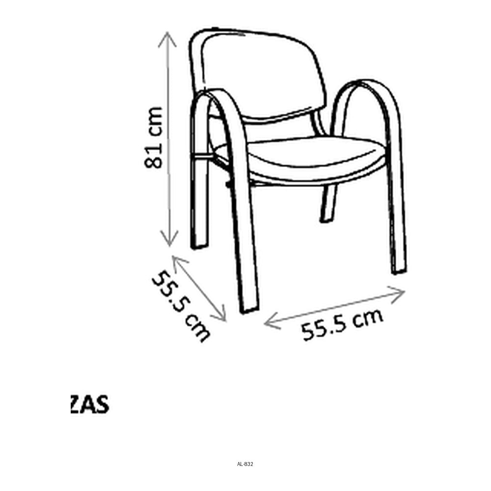 Silla de Oficina Industrial Visita Uso Rudo con Brazos, dibujo tecnico con medidas en centimetros