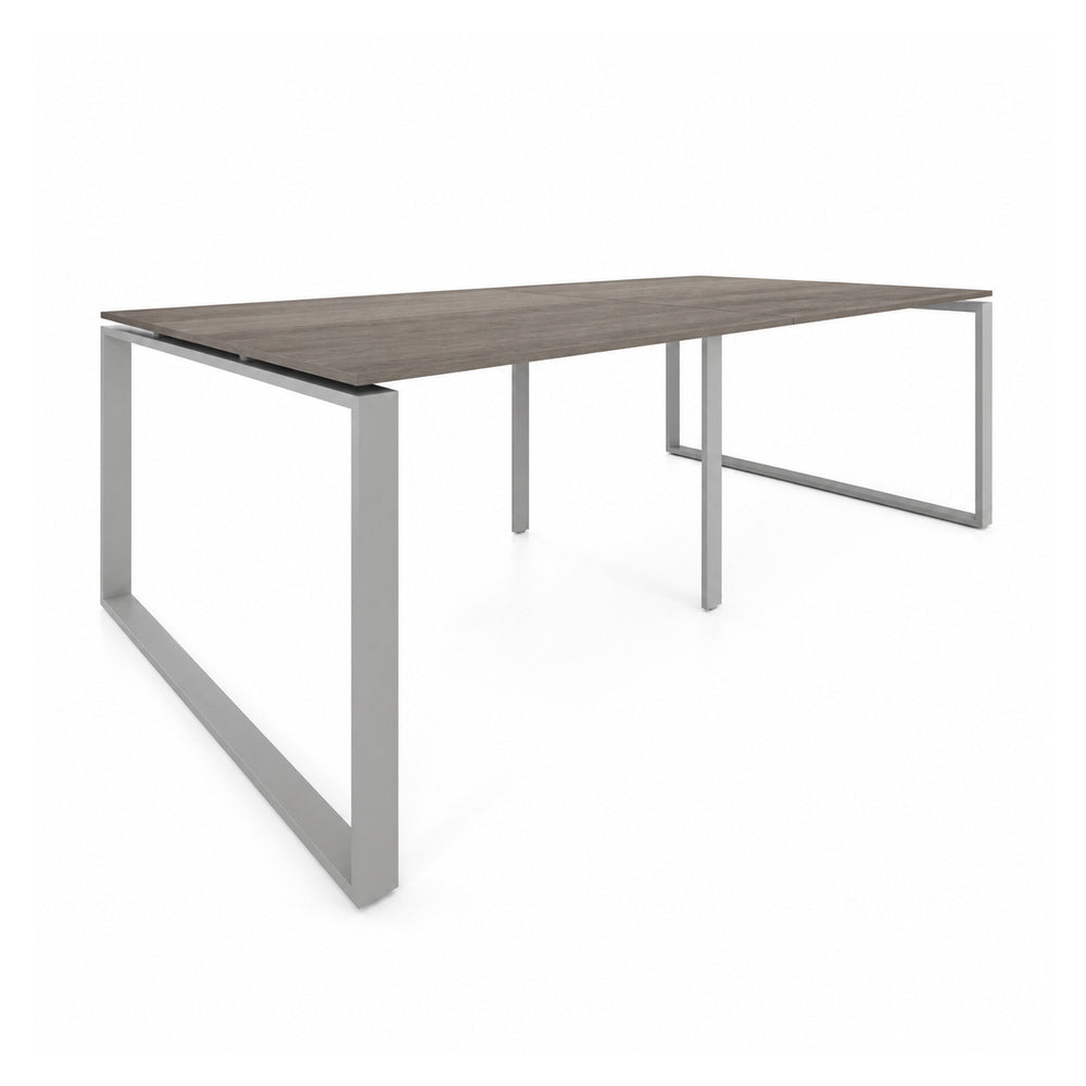 Escritorio de Oficina Bench para 4 Usuarios - VERSA AXIO - Estructura Blanco/gris - 320×124×75 - Riel Central en Aluminio