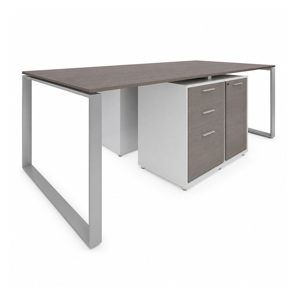 Escritorio de Oficina Bench para 4 Usuarios con 4 Archiveros - VERSA AXIO - Estructura Blanco/gris - 320×124×75 - No Admite Archivero Metalico