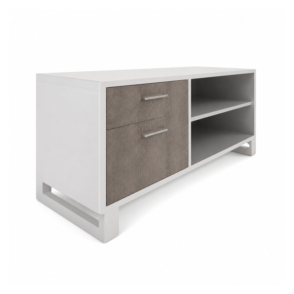 Credenza para Oficina Baja Derecha con Cajonera (cerradura+gaveta Folder Colgante) - VERSA AXIO - Estructura Blanco/gris - 120×45×52 - Credenza Baja Derecha con Cajonera (cerradura+gaveta Folder