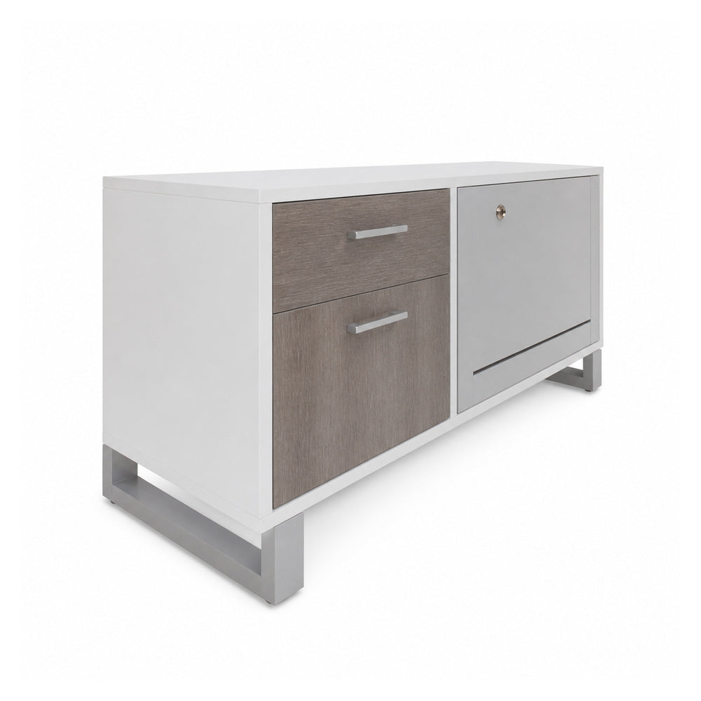 Credenza para Oficina Baja Derecha con Cajonera (cerradura+gaveta Folder Colgante) - VERSA AXIO - Estructura Blanco/gris - 120×45×52 - Credenza Baja Derecha con Cajonera (cerradura+gaveta Folder
