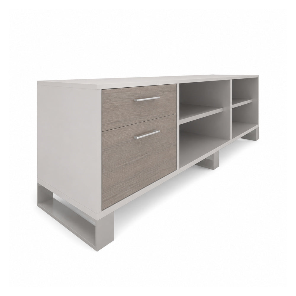 Credenza para Oficina Baja Derecha con Cajonera (cerradura+gaveta Folder Colgante) - VERSA AXIO - Estructura Blanco/gris - 180×45×52 - Entrepano Metalico Troquelado