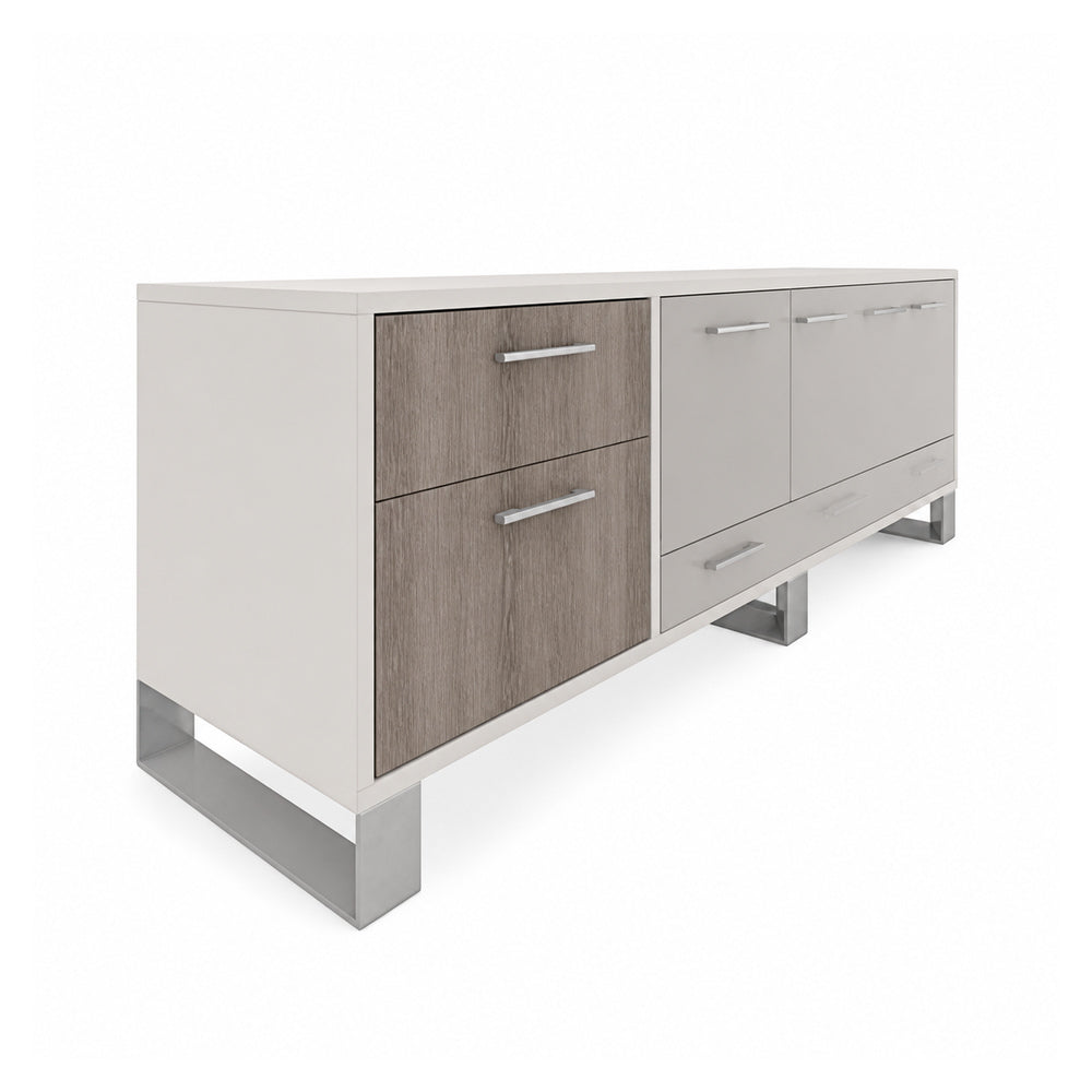 Credenza para Oficina Baja Derecha con Cajonera (cerradura+gaveta Folder Colgante) - VERSA AXIO - Estructura Blanco/gris - 180×45×52 - 2 Entrepanos Internos Melaminicos Ajustables