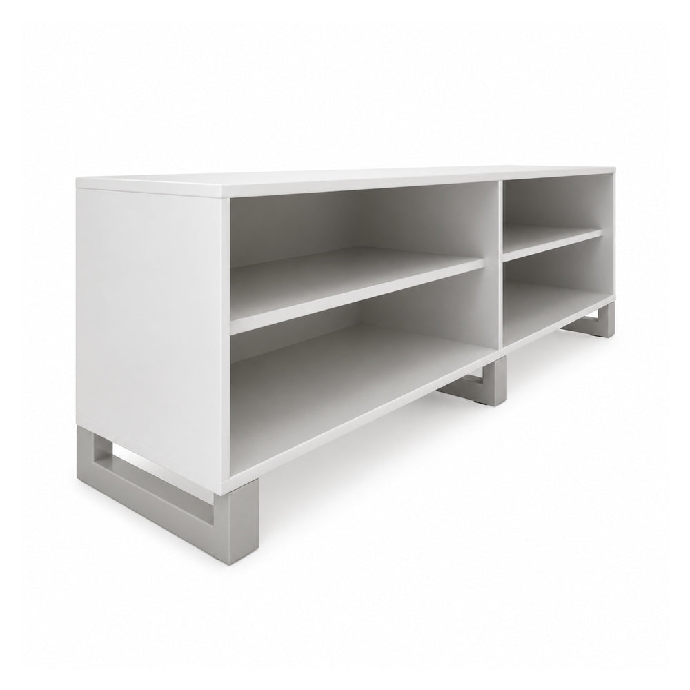 Credenza para Oficina Baja Abierta con Division Central y 2 - VERSA AXIO - Estructura Blanco/gris - 180×45×57 - Entrepano Metalico Troquelado