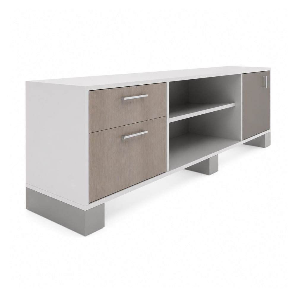 Credenza para Oficina Baja con Cajoneras (cerradura+gaveta Folder Colgante) - VERSA AXIO - Estructura Blanco/gris - 180×45×57 - Entrepano Metalico Troquelado