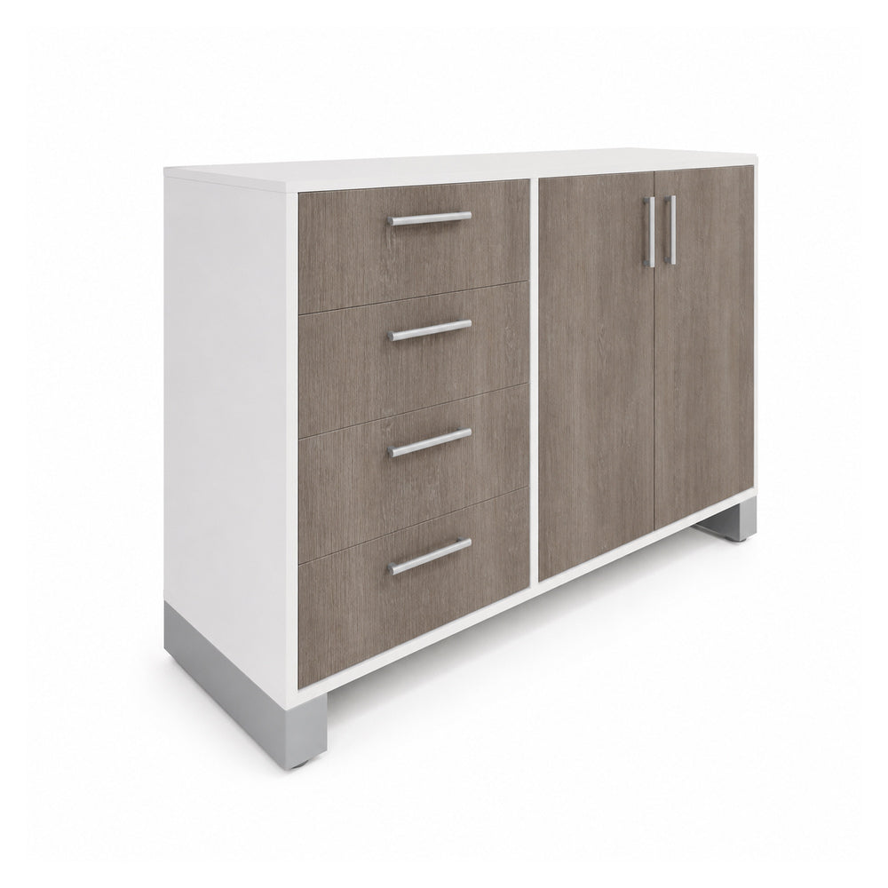 Credenza para Oficina Alta Derecha con 4 Cajones Papeleros - VERSA AXIO - Estructura Blanco/gris - 120×45×90 - Cajonera con Cerradura