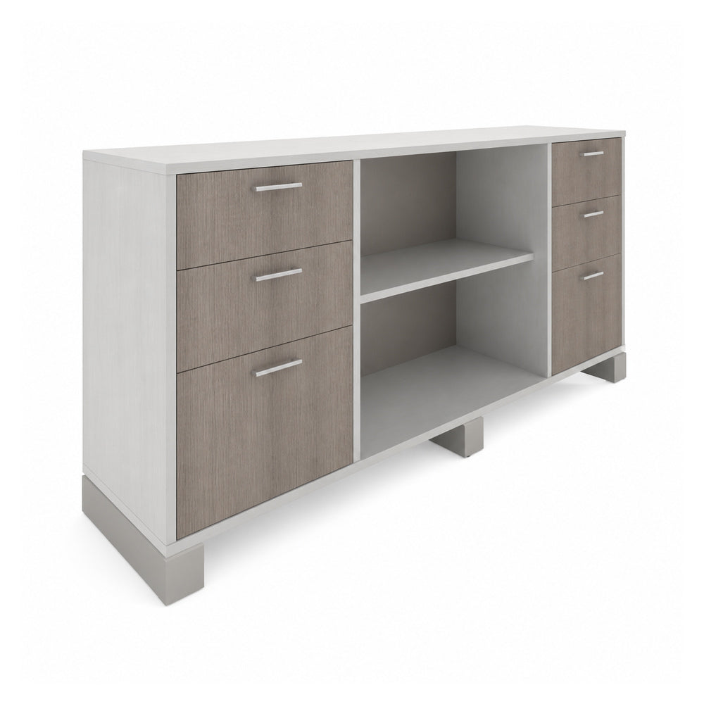 Credenza para Oficina Alta con 2 Cajoneras 2+1 y 1 - VERSA AXIO - Estructura Blanco/gris - 180×45×90 - Cajoneras con Cerradura y Gavetas Folder Colgante