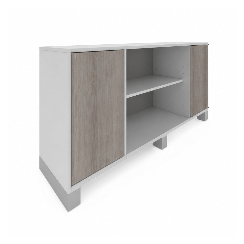 Credenza para Oficina Alta con 2 Puertas Abatibles Laterales Sin - VERSA AXIO - Estructura Blanco/gris - 180×45×90 - 1 Entrepano Central Melaminico Ajustable