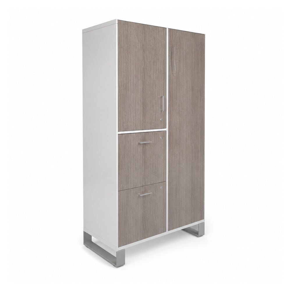 Librero para Oficina Alto Derecho con 2 Gavetas de Archivo - VERSA AXIO - Estructura Blanco/Gris - 90×45×160 - 1 Puerta Media con Entrepano Interno Melaminico Ajustable