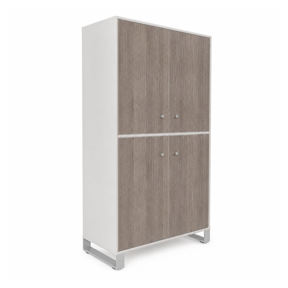 Librero para Oficina Alto con 2 Gavetas de Archivo Horizontales - VERSA AXIO - Estructura Blanco/Gris - 90×45×160 - 2 Puertas Superiores con Entrepano Melaminico Ajustable