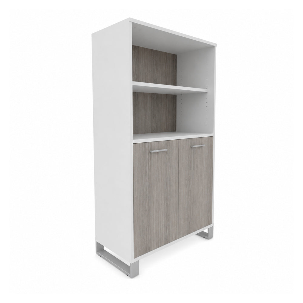 Librero para Oficina Alto con 2 Gavetas de Archivo Horizontales - VERSA AXIO - Estructura Blanco/Gris - 90×45×160 - 1 Entrepano Superior Melaminico Ajustable