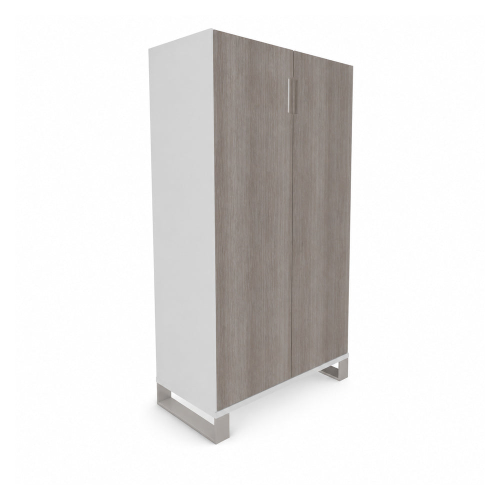 Librero para Oficina Alto con 2 Puertas Abatibles Completas - VERSA AXIO - Estructura Blanco/Gris - 90×45×160 - Jaladeras Niza