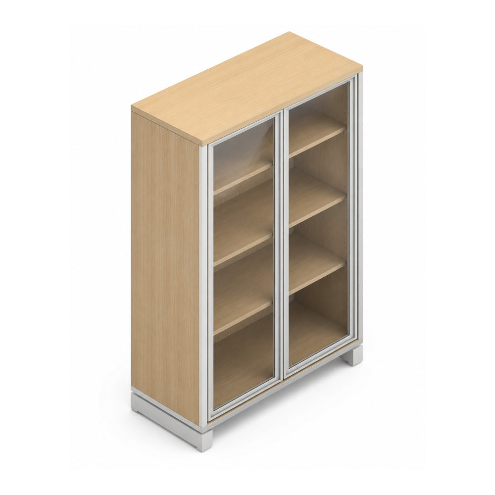 Librero para Oficina Alto con 2 Puertas Abatibles en Cristal - VERSA AXIO - Estructura Blanco/Gris - 90×45×160 - Librero Alto con 2 Puertas Abatibles en Cristal