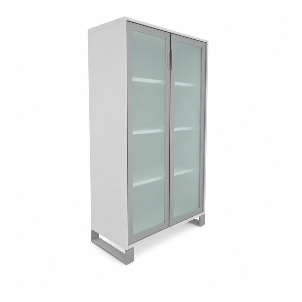 Librero para Oficina Alto con Division Central y 6 Entrepanos - VERSA AXIO - Estructura Blanco/Gris - 90×45×160 - 2 Patas Cortas 12cm