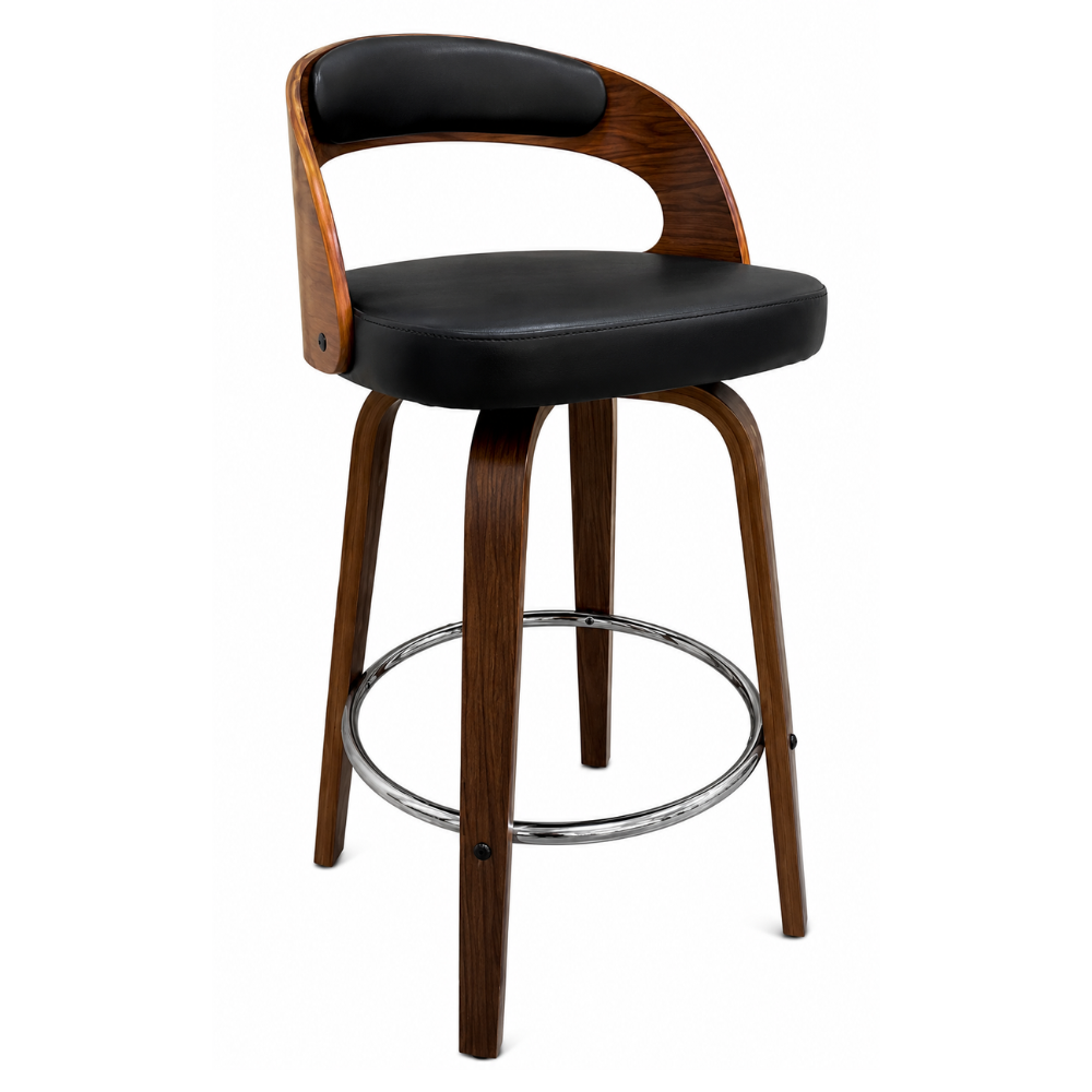 Banco para Barra - NOGAL BEAT BANCO PRAGA -Base de Madera - Asiento y Respaldo Tapizados en Vinipiel
