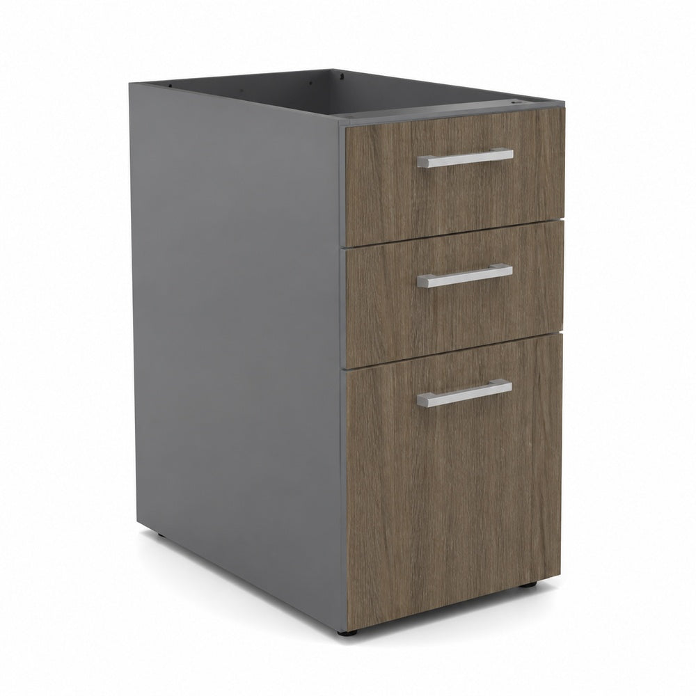 Archivero pedestal metalico Grupo Versa Complementos con 2 cajones y 1 gaveta, frentes melamina/LPAP, fondo 49.5 cm