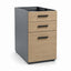 Archivero pedestal metalico Grupo Versa Complementos con 2 cajones y 1 gaveta, frentes melamina/LPAP, fondo 49.5 cm, cubierta lpap, estructura gris