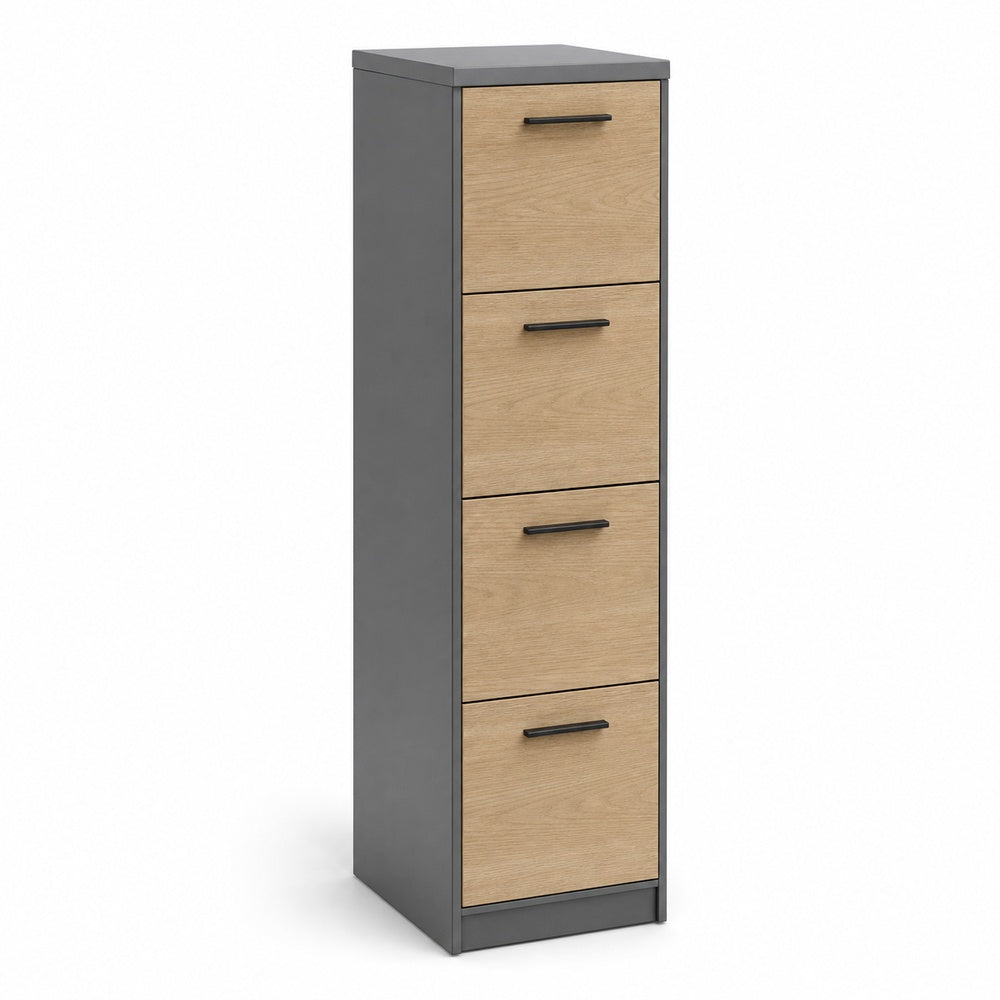 Archivero metalico vertical Grupo Versa Complementos con 4 gavetas de archivo, frentes melamina/LPAP, fondo 49.5 cm, frentes lpap, estructura gris