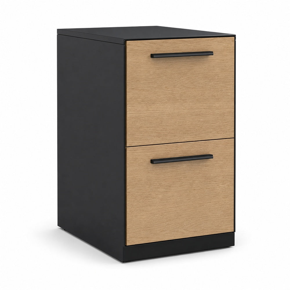 Archivero pedestal metalico Grupo Versa Complementos con 2 gavetas de archivo, frentes melamina/LPAP, fondo 49.5 cm, cubierta lpap, estructura negra