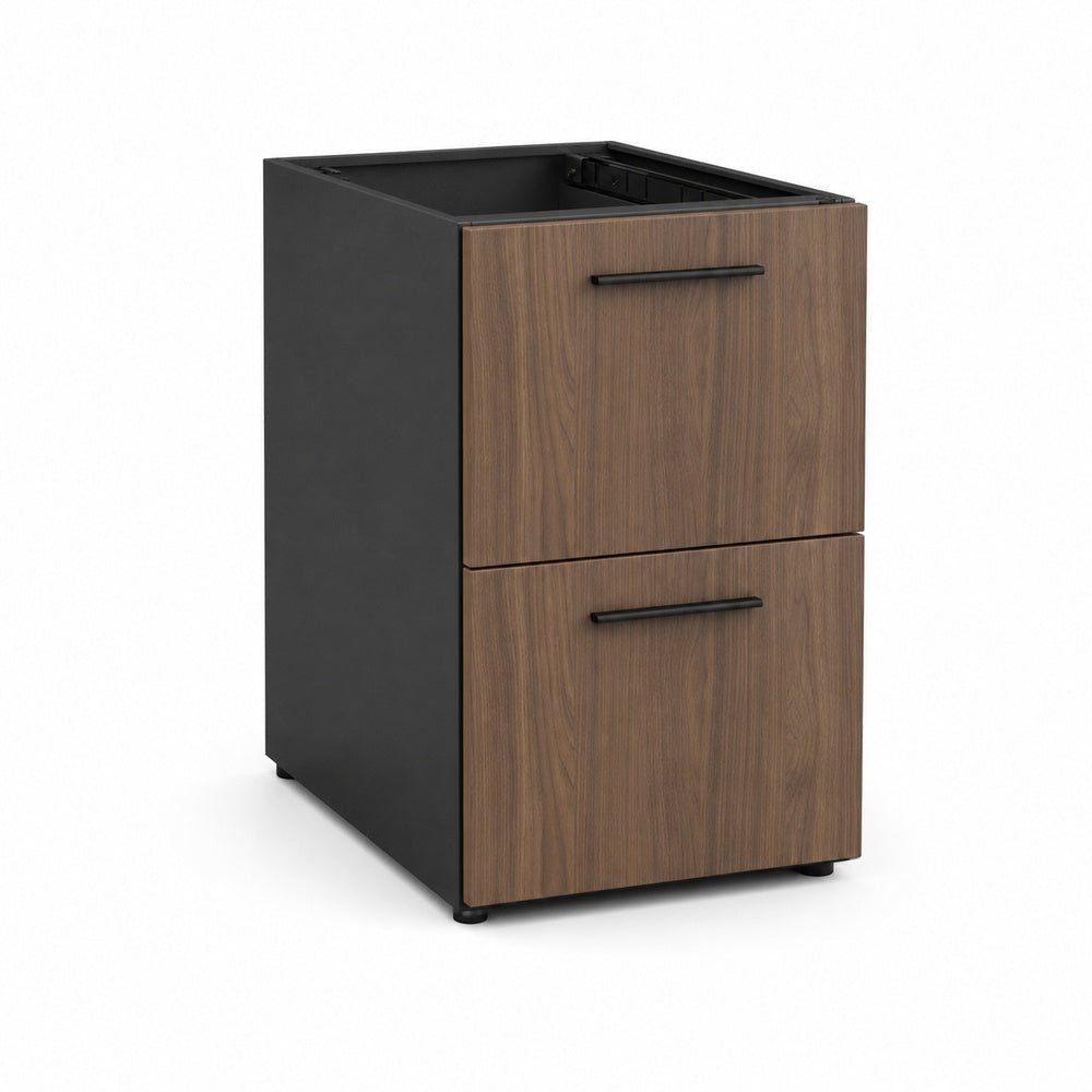Archivero pedestal metalico Grupo Versa Complementos con 2 gavetas de archivo, frentes melamina/LPAP, fondo 49.5 cm, cubierta melamina, estructura negra