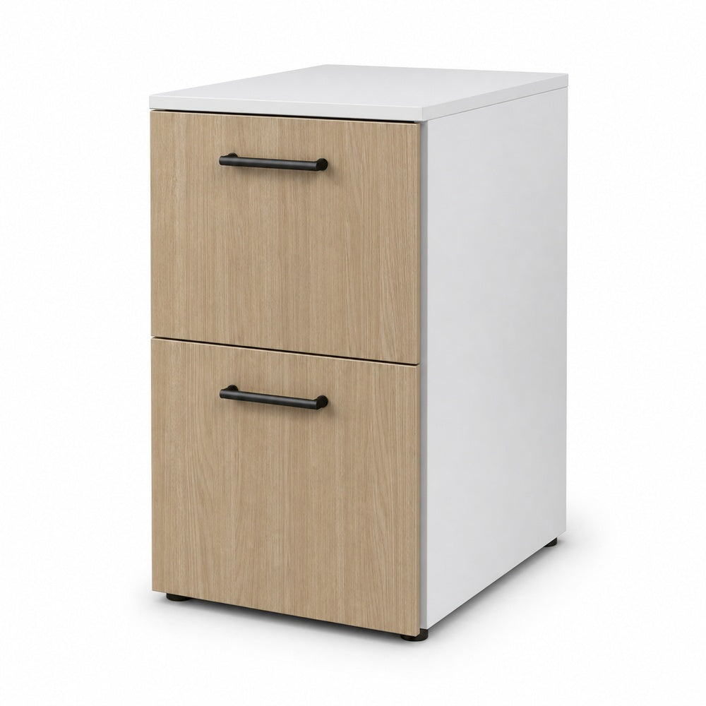 Archivero pedestal metalico Grupo Versa Complementos con 2 gavetas de archivo, frentes melamina/LPAP, fondo 49.5 cm, cubierta lpap, estructura blanca