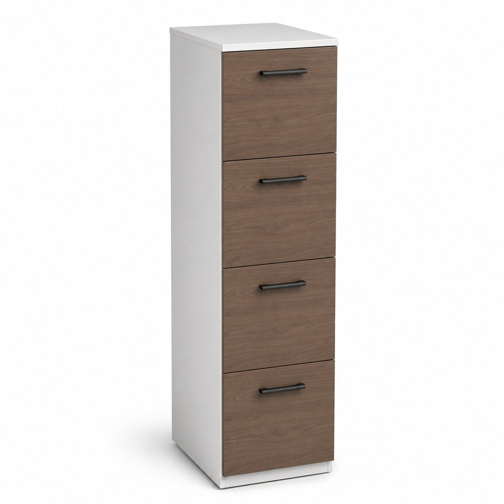 Archivero metalico vertical Grupo Versa Complementos con 4 gavetas de archivo, frentes melamina/LPAP, fondo 49.5 cm, frentes melamina, estructura blanca