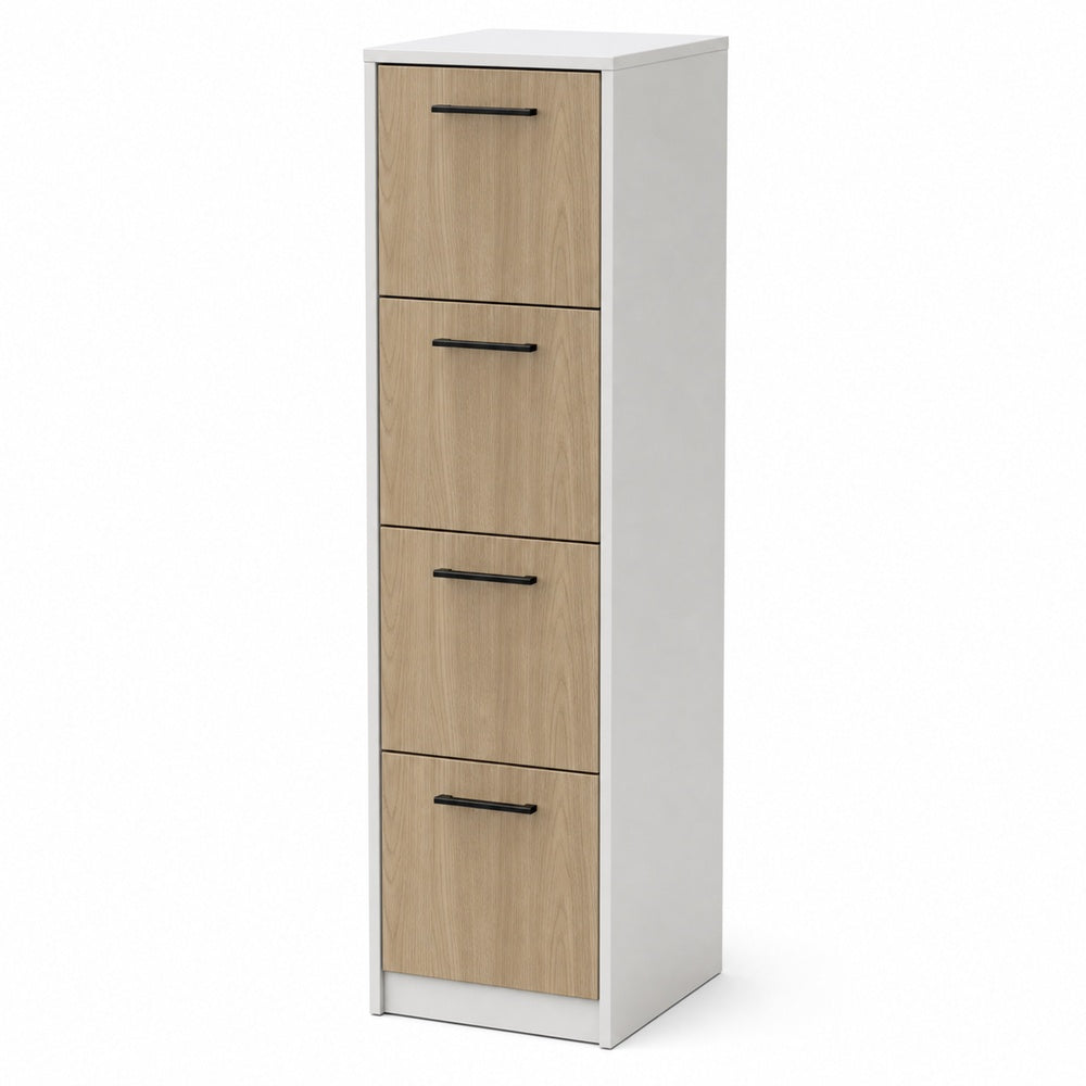 Archivero metalico vertical Grupo Versa Complementos con 4 gavetas de archivo, frentes melamina/LPAP, fondo 49.5 cm, frentes lpap, estructura blanca