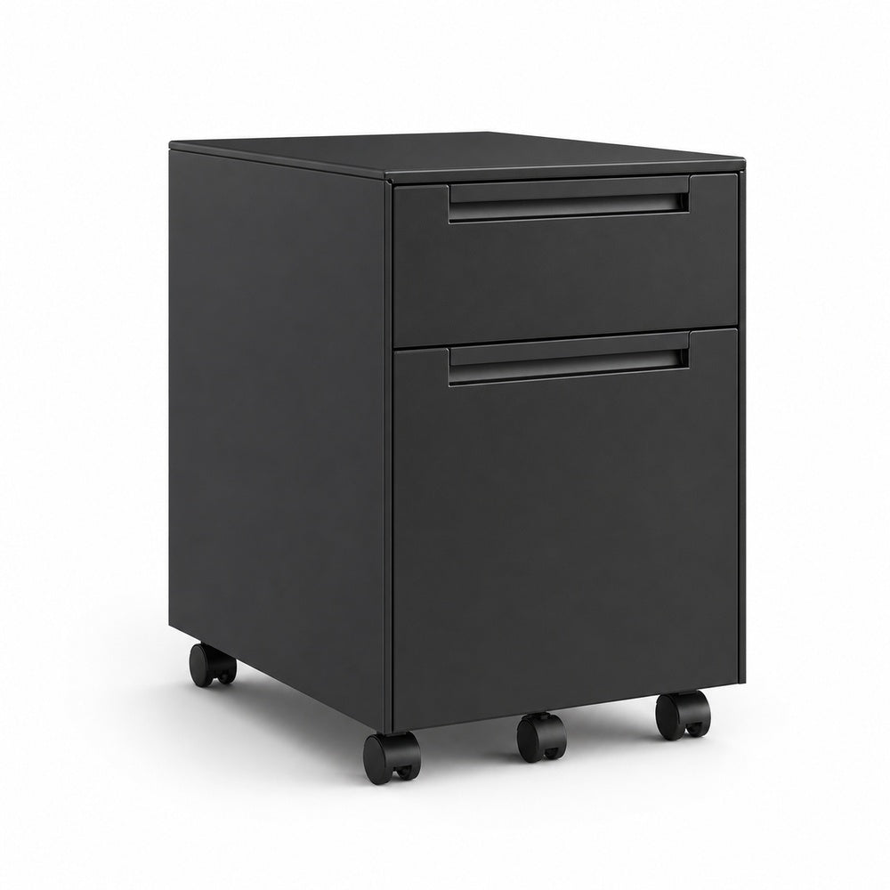 Archivero movil metalico Grupo Versa Complementos con 1 cajon y 1 gaveta, frentes metalicos con jaladera integrada, 37.2x49.5x55, estructura negra