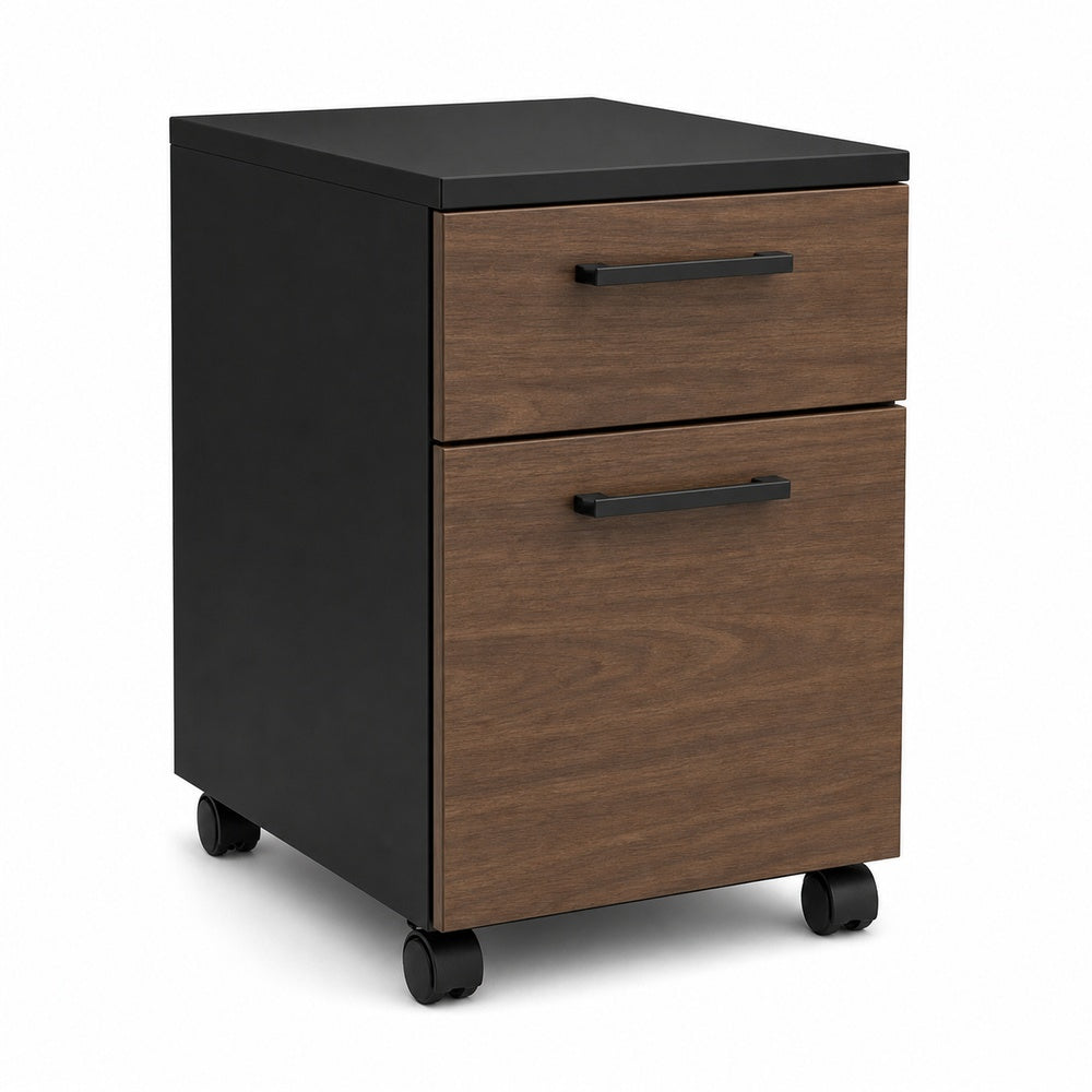 Archivero movil metalico Grupo Versa Complementos con 1 cajon y 1 gaveta, frentes melamina con jaladera Niza, 37.2x49.5x55, frentes melamina, estructura negra