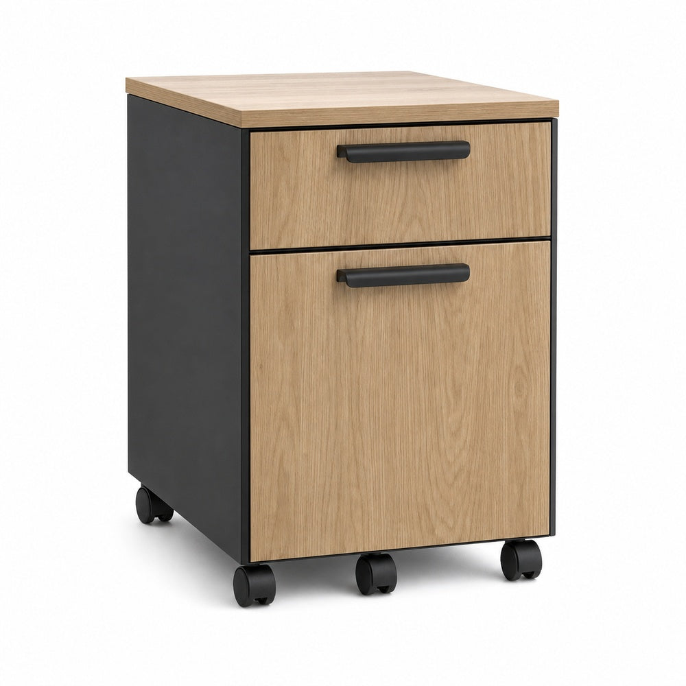 Archivero movil metalico Grupo Versa Complementos con 1 cajon y 1 gaveta, frentes melamina con jaladera Niza, 37.2x49.5x55, frentes lpap, estructura negra