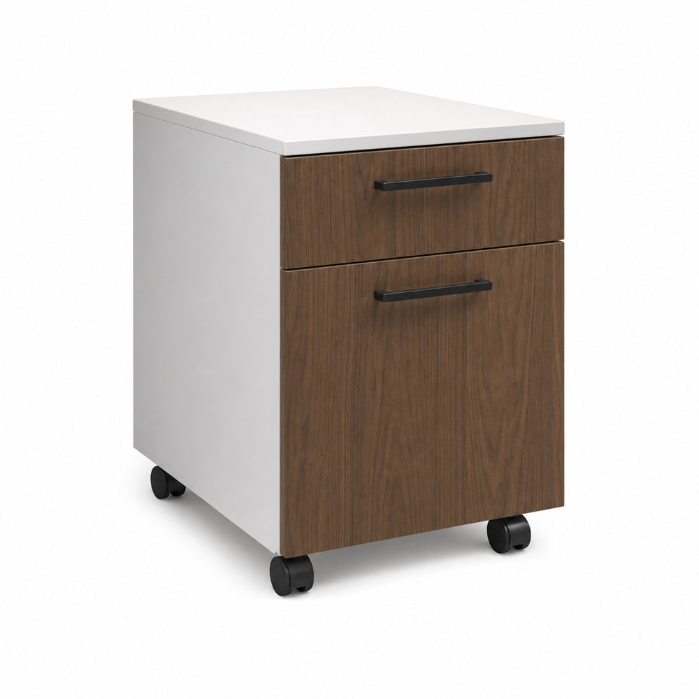 Archivero movil metalico Grupo Versa Complementos con 1 cajon y 1 gaveta, frentes melamina con jaladera Niza, 37.2x49.5x55, frentes melamina, estructura blanca