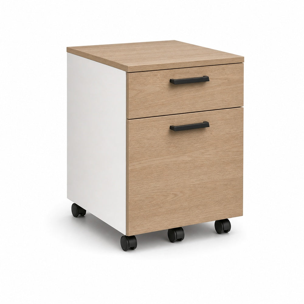 Archivero movil metalico Grupo Versa Complementos con 1 cajon y 1 gaveta, frentes melamina con jaladera Niza, 37.2x49.5x55, frentes lpap, estructura blanca