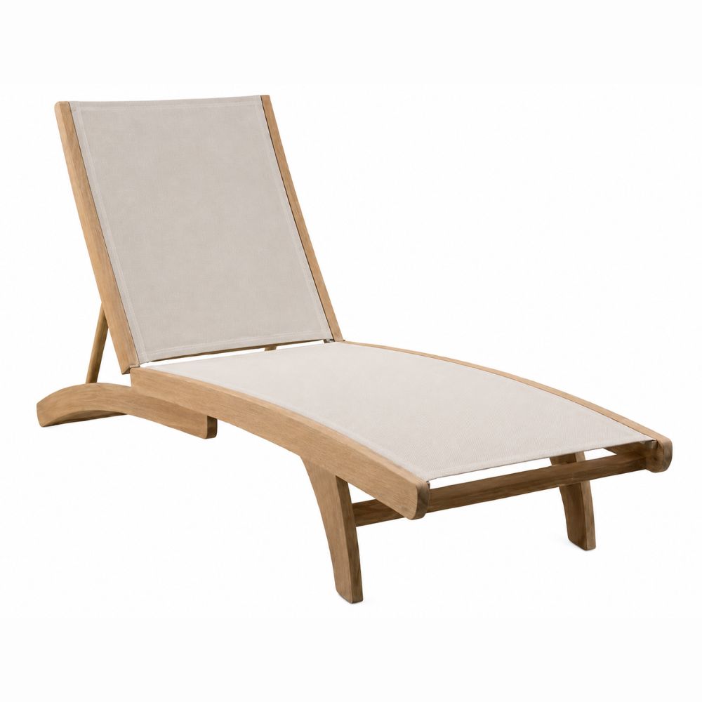 Camastro NOGAL BEAT NAYARIT de madera teca y tela en color beige para uso en la intemperie