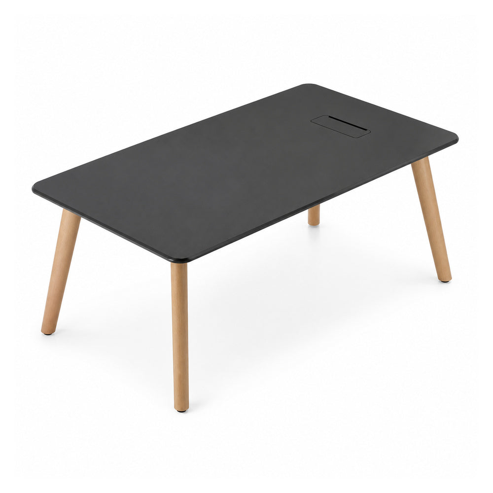 Escritorio de Oficina Recto - VERSA DASH - 180×90×75 cm - Estructura Metálica Negra con Patas de Madera de Haya