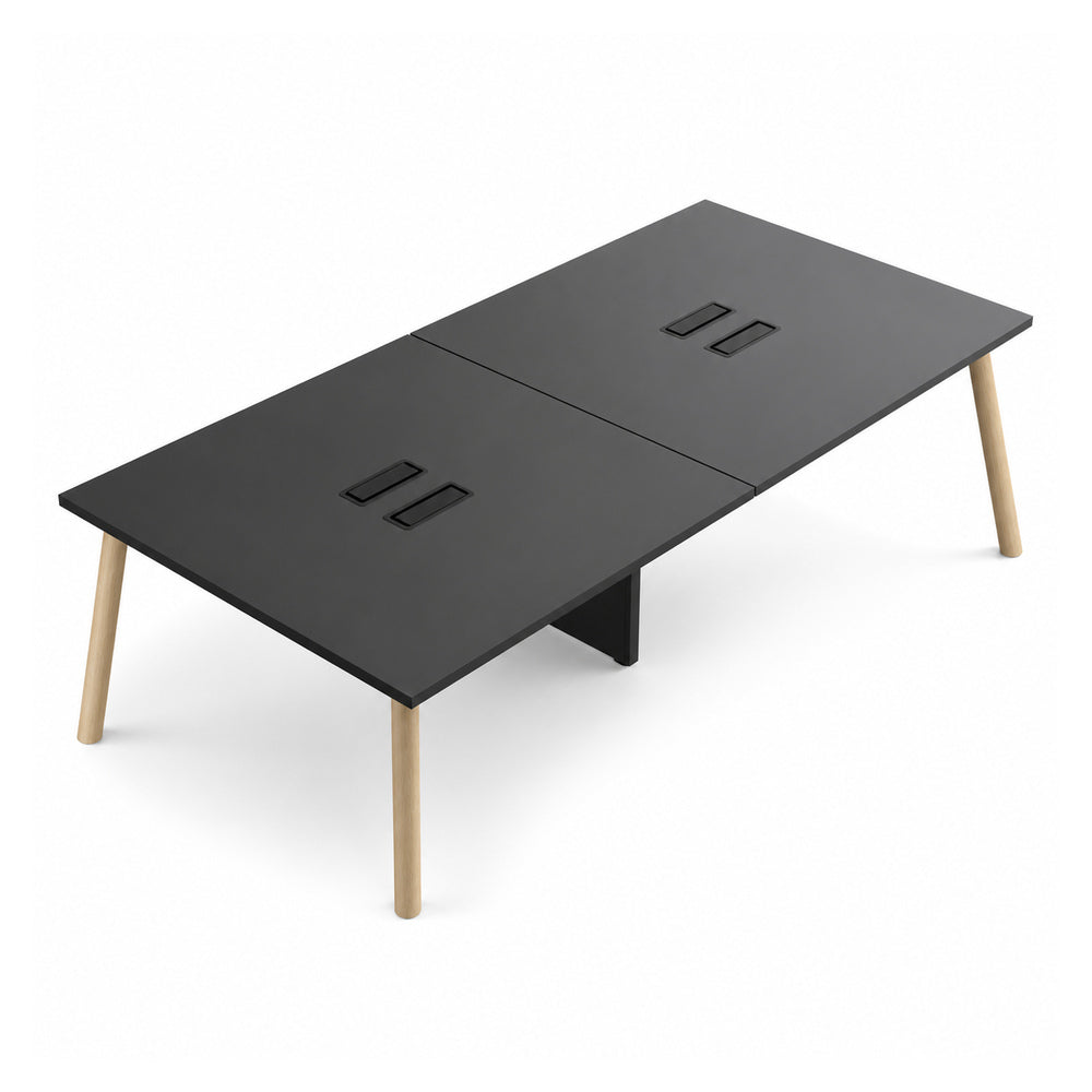 Mesa Bench para 4 Usuarios - VERSA DASH - 360×120×75 cm - Estructura Metálica Negra con Patas de Madera de Haya