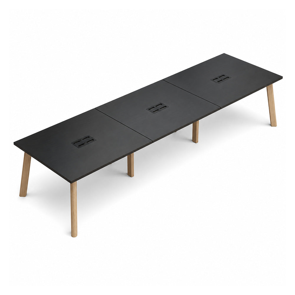 Mesa Bench para 6 Usuarios - VERSA DASH - 540×120×75 cm - Estructura Metálica Negra con Patas de Madera de Haya