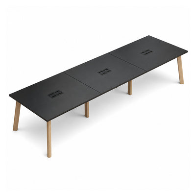 Mesa Bench para 6 Usuarios - VERSA DASH - 540×120×75 cm - Estructura Metálica Negra con Patas de Madera de Haya