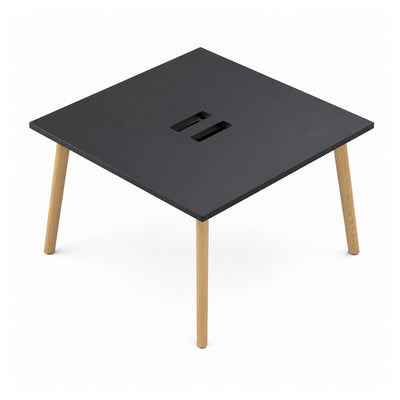 Mesa Bench para 2 Usuarios - VERSA DASH - 160×150×75 cm - Estructura Metálica Negra con Patas de Madera de Haya