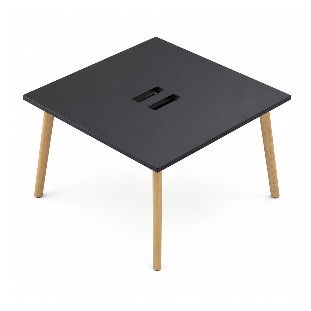 Mesa Bench para 2 Usuarios - VERSA DASH - 180×150×75 cm - Estructura Metálica Negra con Patas de Madera de Haya