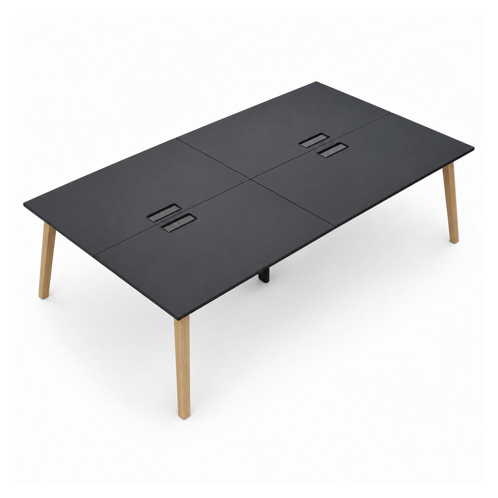 Mesa Bench para 4 Usuarios - VERSA DASH - 320×150×75 cm - Estructura Metálica Negra con Patas de Madera de Haya