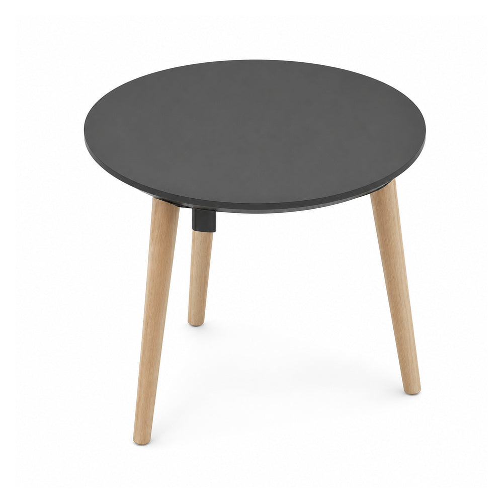 Mesa de Juntas Circular - VERSA DASH - Ø120×75 cm - Estructura Metálica Negra con Patas de Madera de Haya