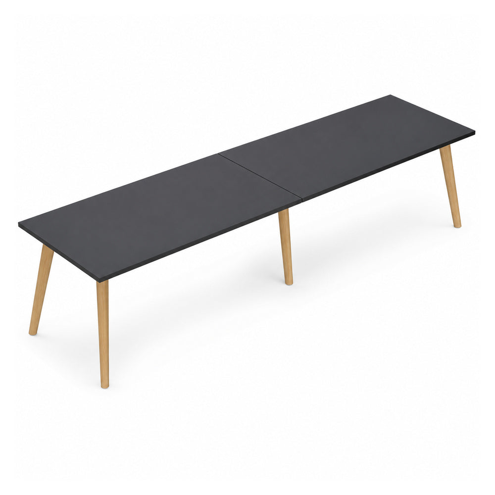 Mesa de Juntas Rectangular de 2 Secciones - VERSA DASH - 480×120×75 cm - Estructura Metálica Negra con Patas de Madera de Haya
