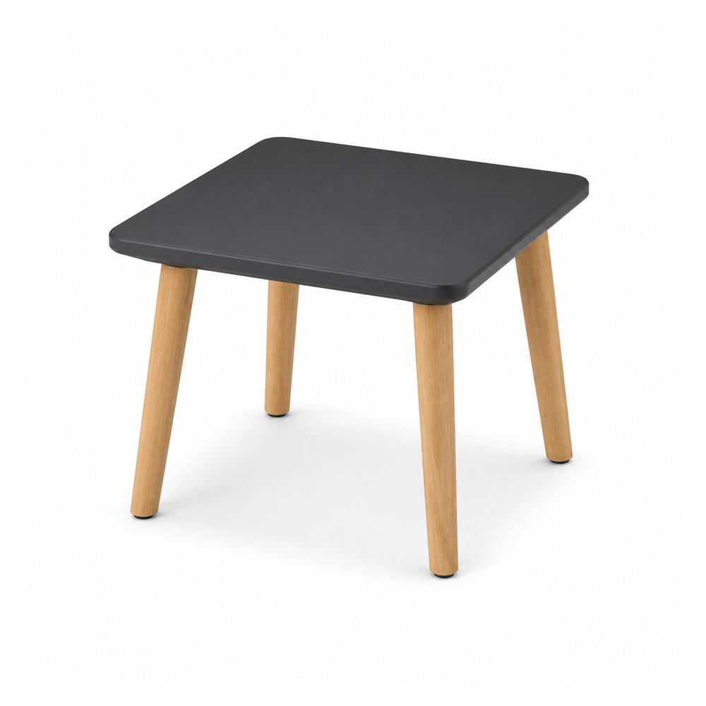 Mesa para Sala de Espera - VERSA DASH - 50×50×45 cm - Estructura Metálica Negra con Patas de Madera de Haya