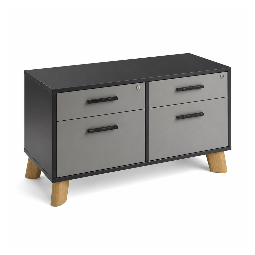 Credenza Baja 2 Cajoneras 1 Cajón + 1 Gaveta - VERSA DASH - 94×45×61 cm - Patas de Madera de Haya