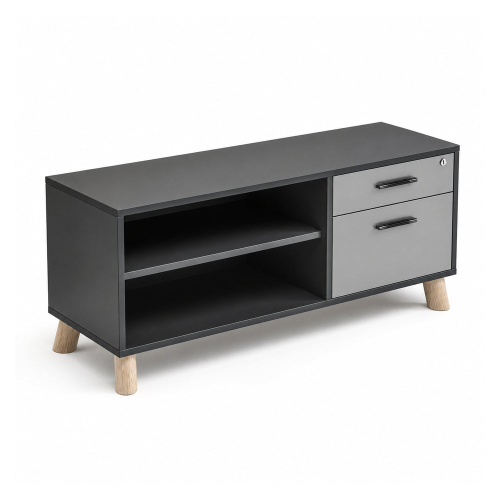 Credenza Baja Derecha 1 Cajonera 1 Cajón + 1 Gaveta - VERSA DASH - 120×45×61 cm - Patas de Madera de Haya